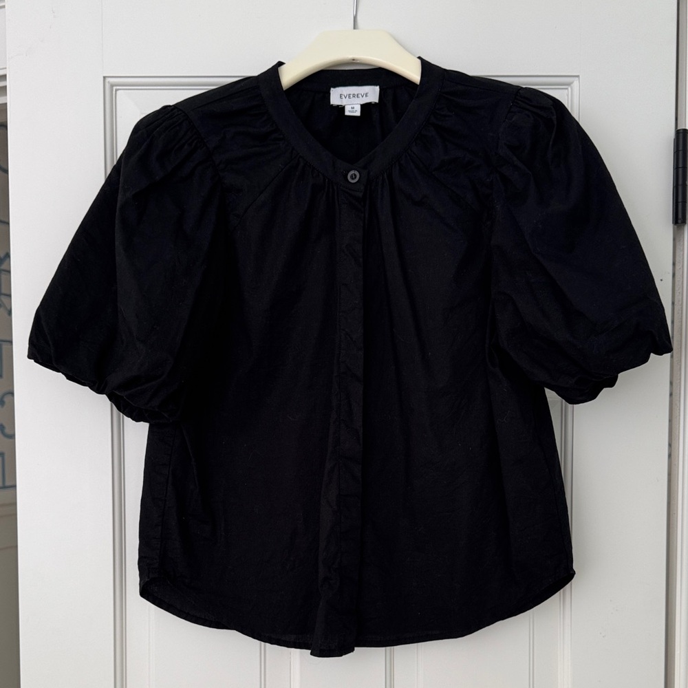 Evereve Black Puff Sleeve Button-Up Blouse